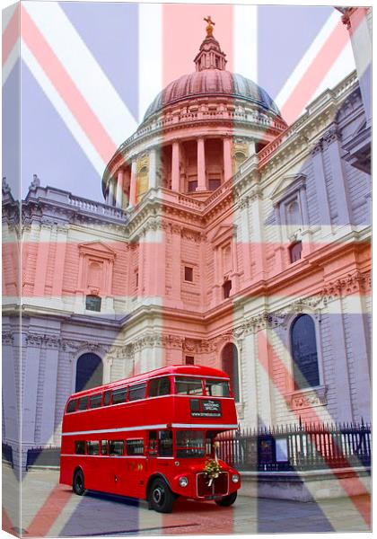 Red Bus and St Pauls Union Jack Flag Canvas Print by David French