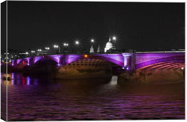 Blackfriars Bridge London Thames at night Canvas Print by David French