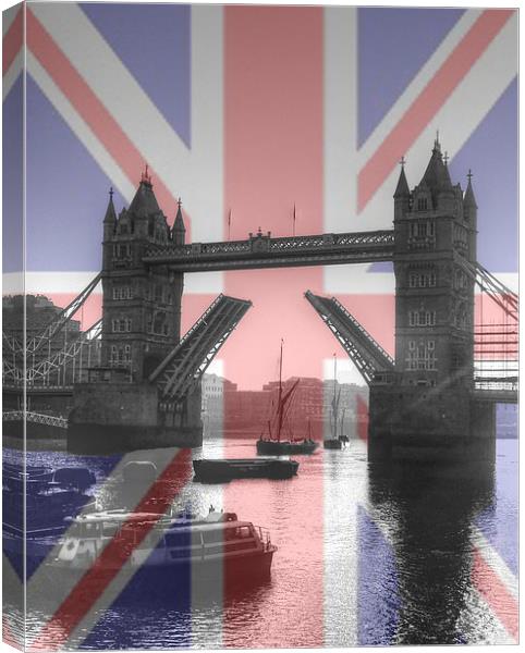 Sunrise at Tower Bridge HDR Flag Canvas Print by David French