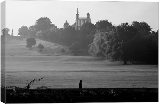 Greenwich Misty Morning Jog Canvas Print by David French