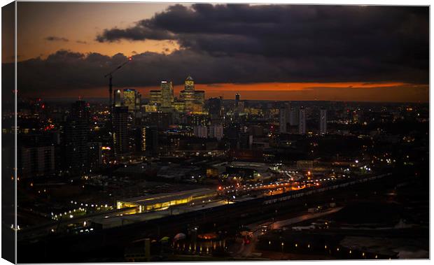  Docklands Skyline Sunset Canvas Print by David French