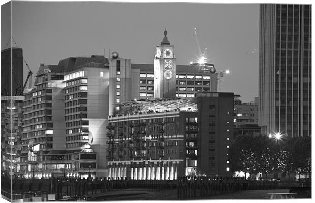 Night view of the Oxo Tower BW Canvas Print by David French