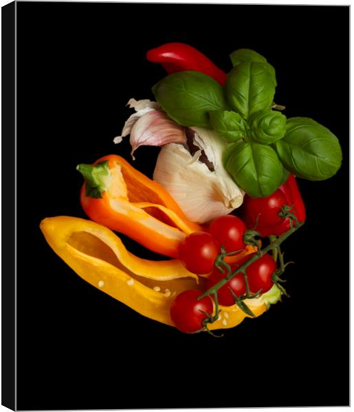 Peppers Basil Tomatoes Garlic Canvas Print by David French