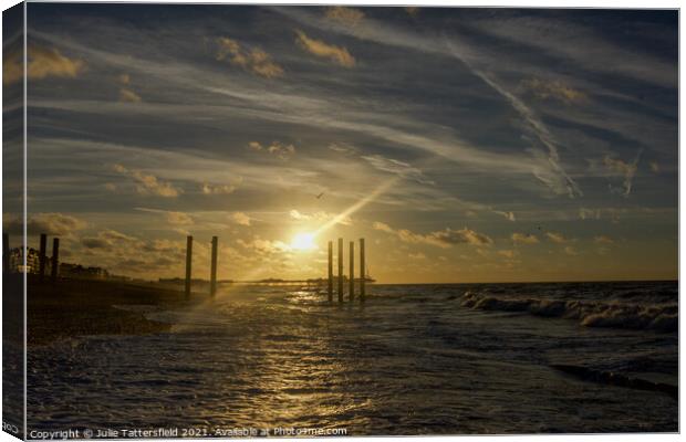 The pier at sunrise Brighton Canvas Print by Julie Tattersfield