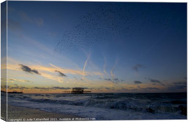 Starling murmation at Brighton pier Canvas Print by Julie Tattersfield