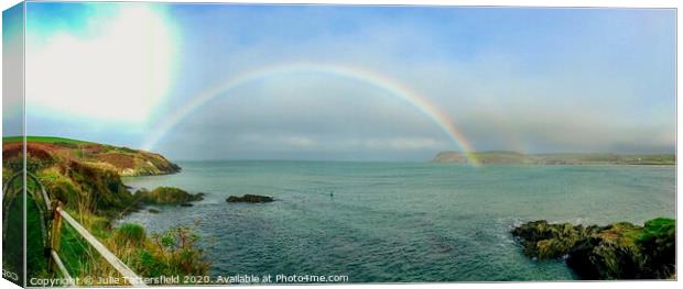 Double rainbow over the sea Newport Pembrokeshire Canvas Print by Julie Tattersfield