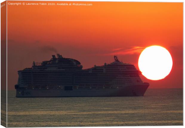 Cruise Liner at Sunset, Malta. Canvas Print by Laurence Tobin