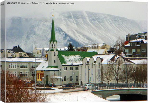 The Free Church. Reykjavic, Iceland Canvas Print by Laurence Tobin