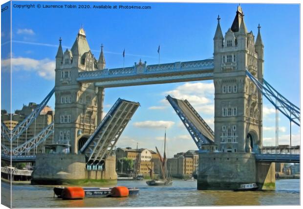 Tower Bridge with Raised Bascules Canvas Print by Laurence Tobin