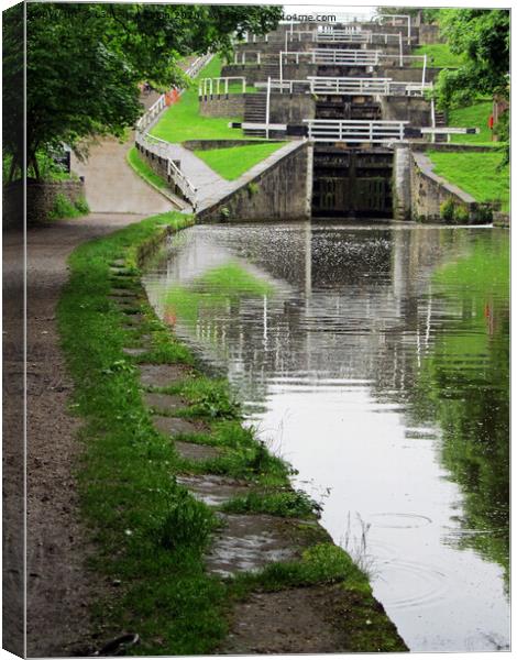 Bingley Five-Rise staircase locks, West Yorkshire Canvas Print by Laurence Tobin