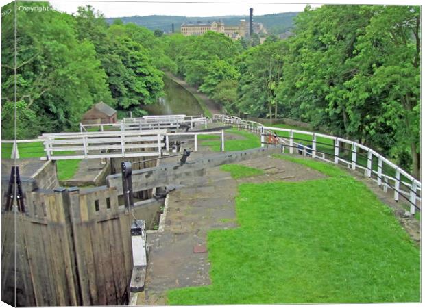Five-Rise Locks at Bingley, West Yorkshire Canvas Print by Laurence Tobin