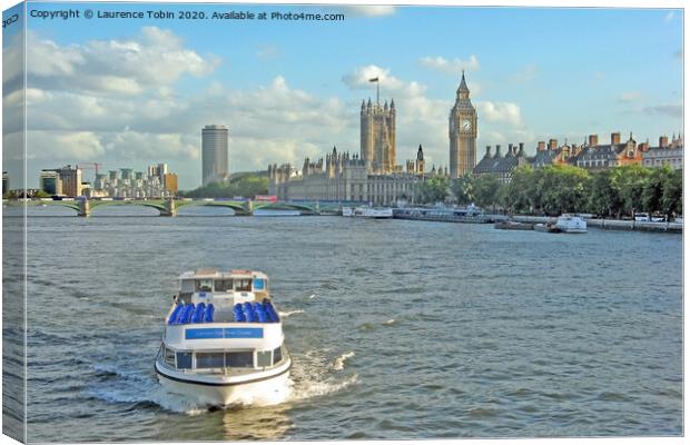 Boat and Houses of Parliament Canvas Print by Laurence Tobin