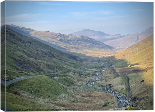 Hardknott Pass over to Wastater Canvas Print by David Thompson