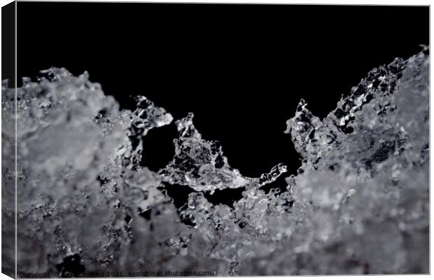 Intricate details of melting ice particles, focus on odd ice crystal Canvas Print by Rhys Leonard