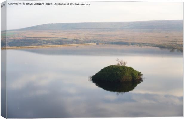 Redmires reservoir island of plants Canvas Print by Rhys Leonard