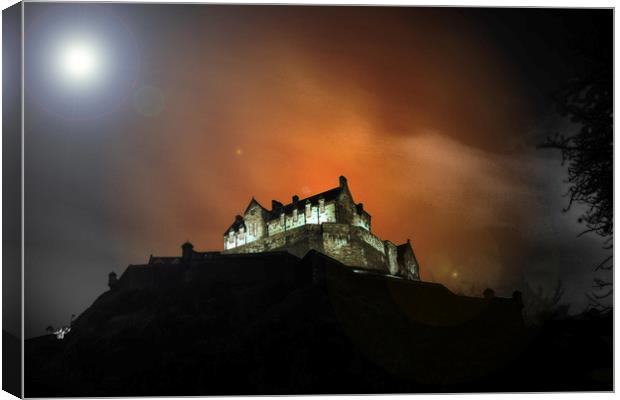Edinburgh Castle misty night Canvas Print by Philip Hawkins