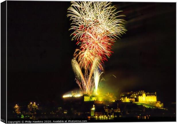 Edinburgh Castle fireworks Canvas Print by Philip Hawkins