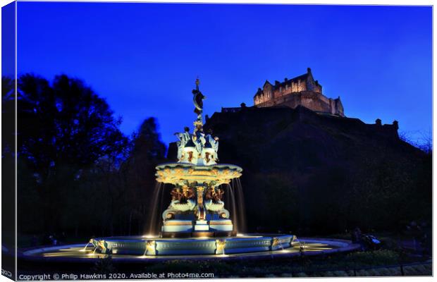 Edinburgh Castle and the Ross Fountain Canvas Print by Philip Hawkins