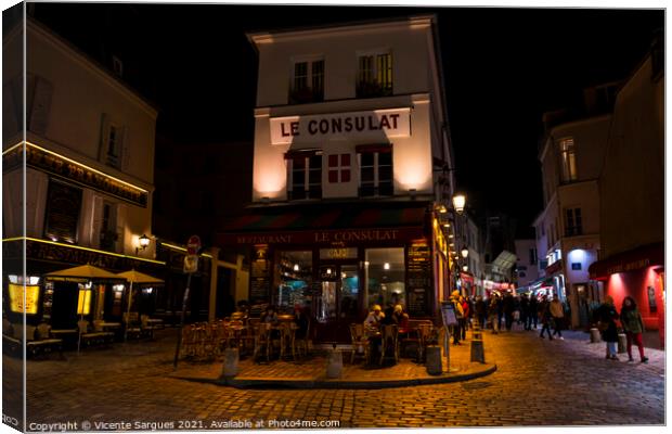 Typical french restaurant at night Canvas Print by Vicente Sargues