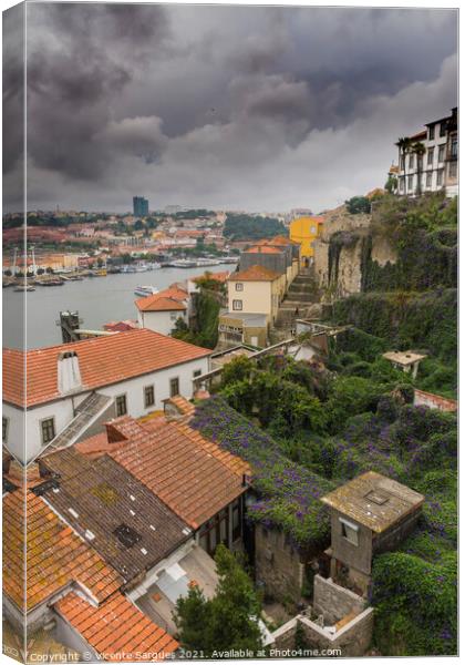Roofs of old houses in Porto Canvas Print by Vicente Sargues