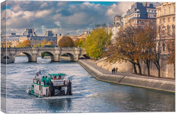 Tour by the Seine river Canvas Print by Vicente Sargues