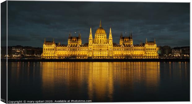 Budapest Parliament at Night Canvas Print by mary spiteri