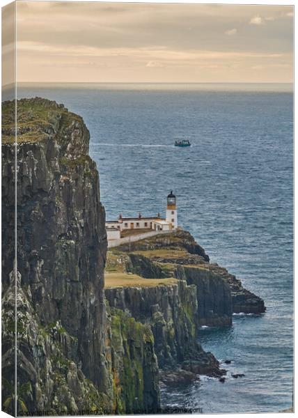Neist Point Lighthouse Scotland Canvas Print by mary spiteri