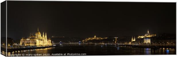 Budapest, River Danube at Night showing Buda Castl Canvas Print by mary spiteri