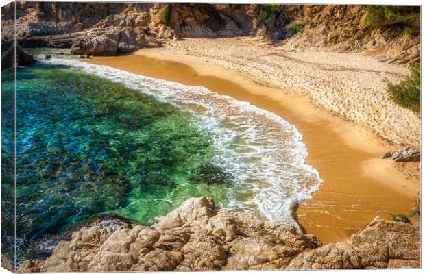 Nice bay in Spanish Costa Brava, turquoise water b Canvas Print by Arpad Radoczy