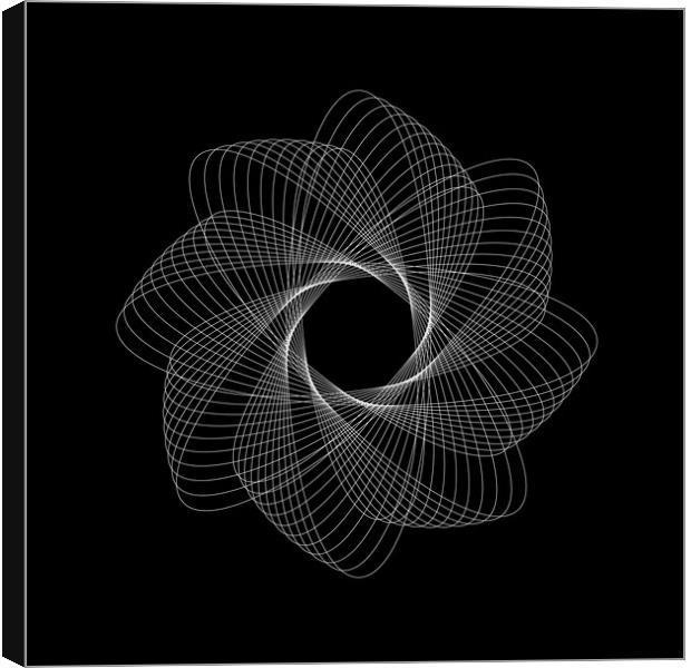 Repetitive white vortex logotype on the black background Canvas Print by Arpad Radoczy