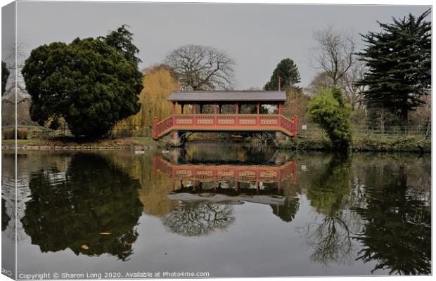 The swiss bridge in Birkenhead Park Canvas Print by Photography by Sharon Long 