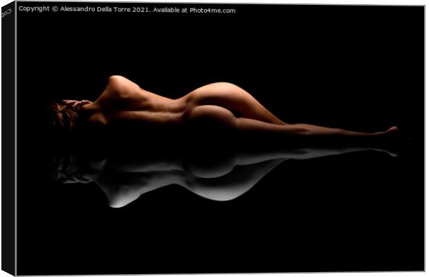 Nude woman sleeping on black Canvas Print by Alessandro Della Torre