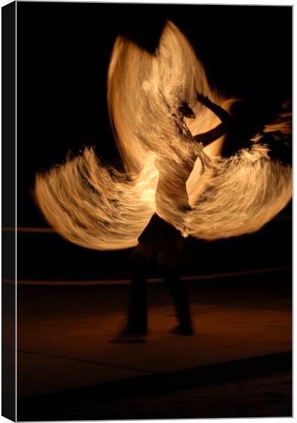 Fire dancer making night show with flames rotaint torch Canvas Print by Alessandro Della Torre
