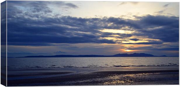 Isle of Arran silhouetted by sunset  Canvas Print by Allan Durward Photography