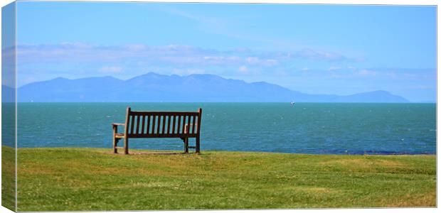Isle of Arran viewed from a Troon bench Canvas Print by Allan Durward Photography