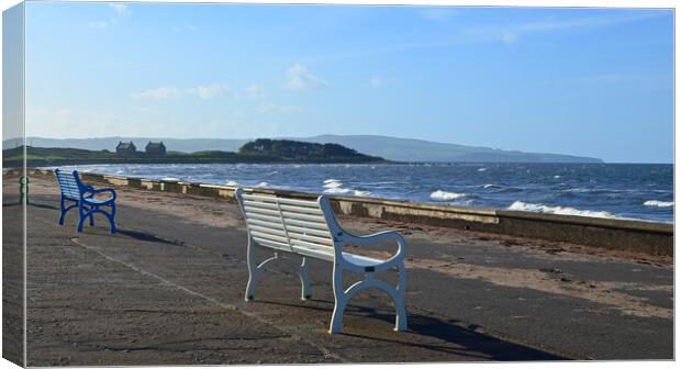 Prestwick shorefront benches Canvas Print by Allan Durward Photography