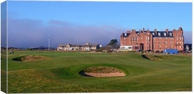 Royal Troon 17th green and clubhouse  Canvas Print by Allan Durward Photography