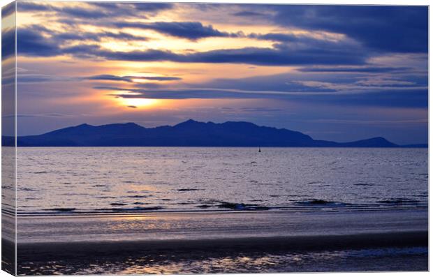Arran`s mountains silhouetted at sunset Canvas Print by Allan Durward Photography