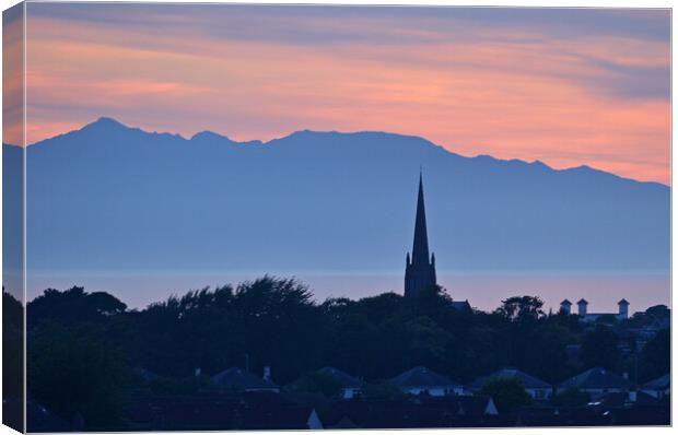 Panoramic view of Arran from Ayr at dusk Canvas Print by Allan Durward Photography