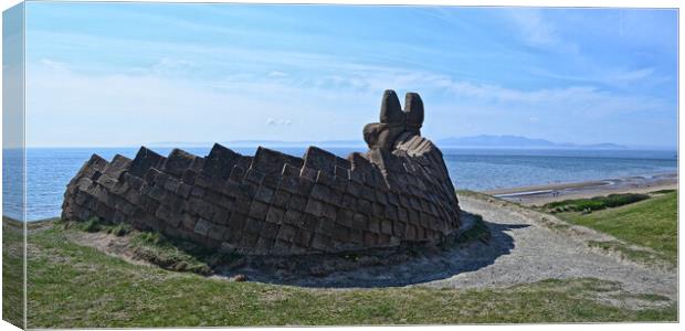 Irvine stone dragon looking out to Arran Canvas Print by Allan Durward Photography