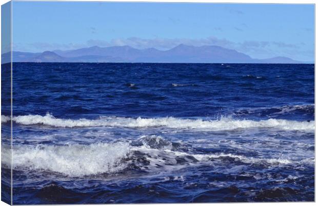 Arran viewed over choppy sea at Dunure Canvas Print by Allan Durward Photography