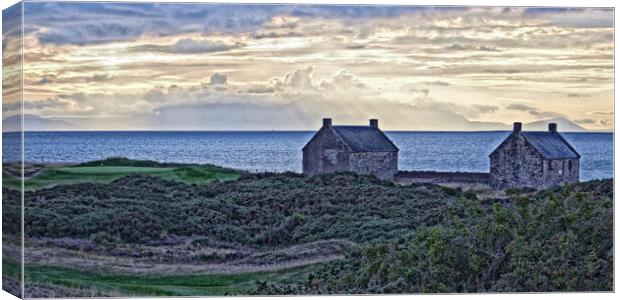 Prestwick salt pan houses as sunset approaches Canvas Print by Allan Durward Photography
