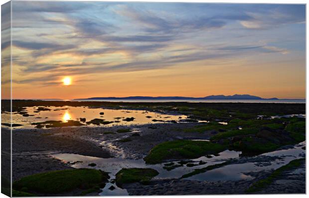 Arran sunset  panorama at low tide, Greenan Ayr Canvas Print by Allan Durward Photography