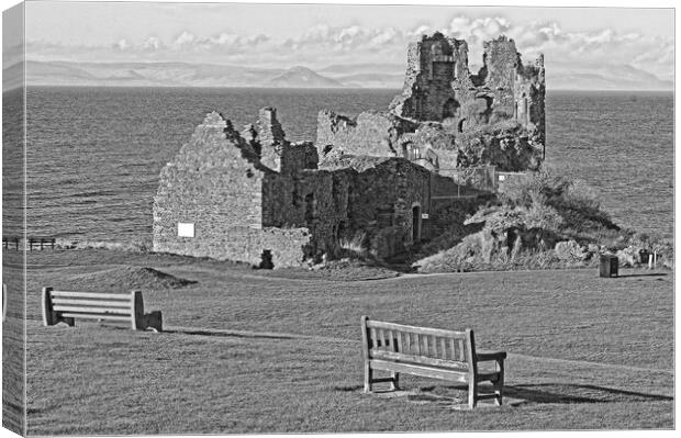Dunure Castle, Ayrshire, Scotland (black&white abstract) Canvas Print by Allan Durward Photography