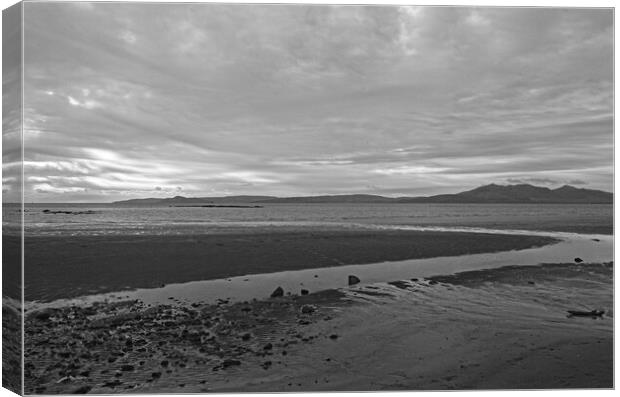 Seamill beach and Isle of Arran (b/w) Canvas Print by Allan Durward Photography