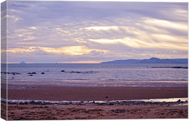 Ailsa Craig, Holy Isle and Arran from Seamill beac Canvas Print by Allan Durward Photography