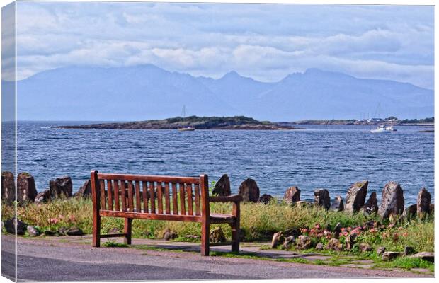 Millport bench and Arran view Canvas Print by Allan Durward Photography