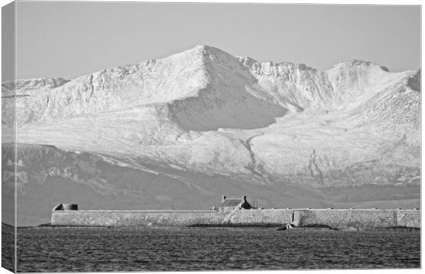 Imposing snow topped Goat Fell, Saltcoats harbour Canvas Print by Allan Durward Photography
