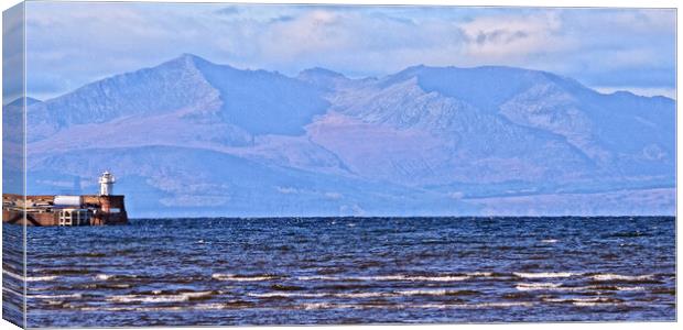 Troon harbour lighthouse and Goat Fell, Arran Canvas Print by Allan Durward Photography