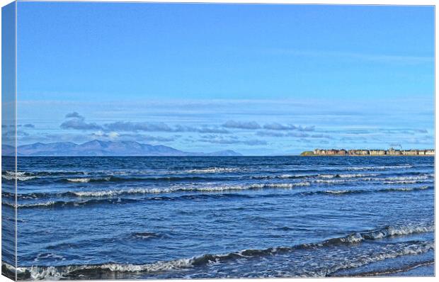 Mountain peaks on Arran and Troon, South beach Canvas Print by Allan Durward Photography